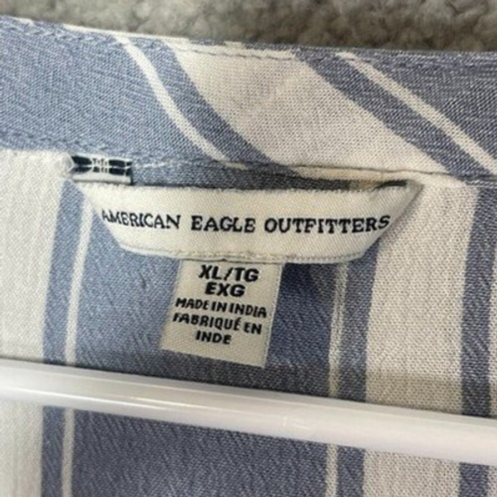 American Eagle Outfitters Top Womens XL Blue‎ White Striped Lace Up Ruffle 0462 - Picture 2 of 16